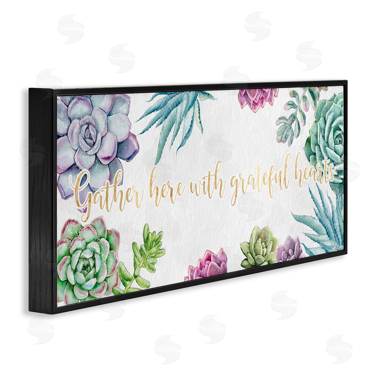 Ziwei Li Gather Here Grateful Hearts Phrase Blooming Succulents Black Framed Giclee Wall Art