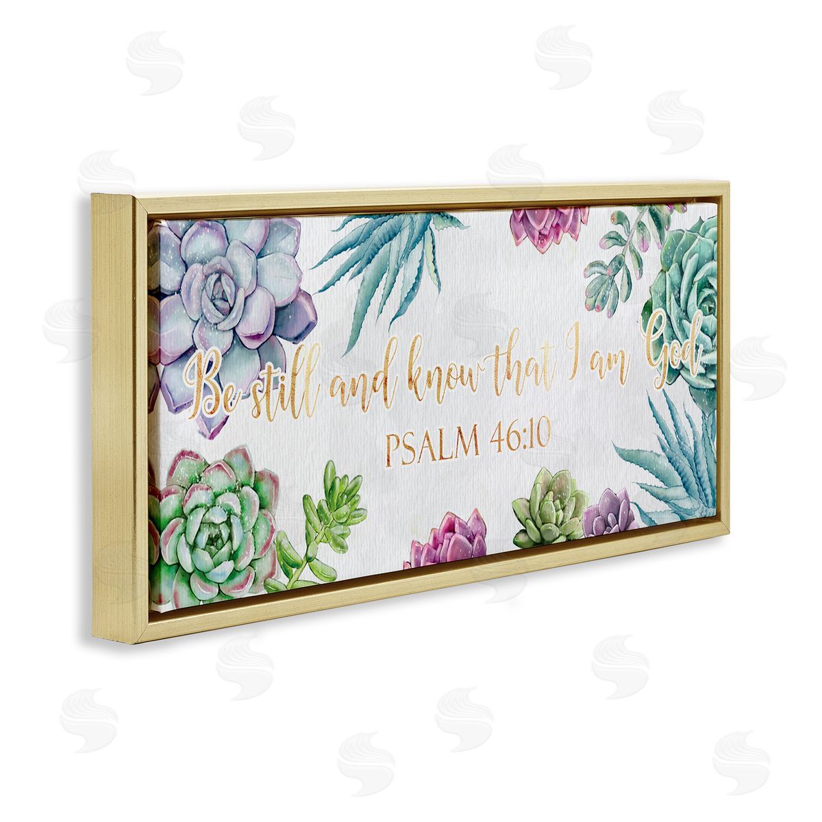 Ziwei Li Be Still Psalm 46:10 Blooming Succulent Plants Gold Floater Frame Canvas Art