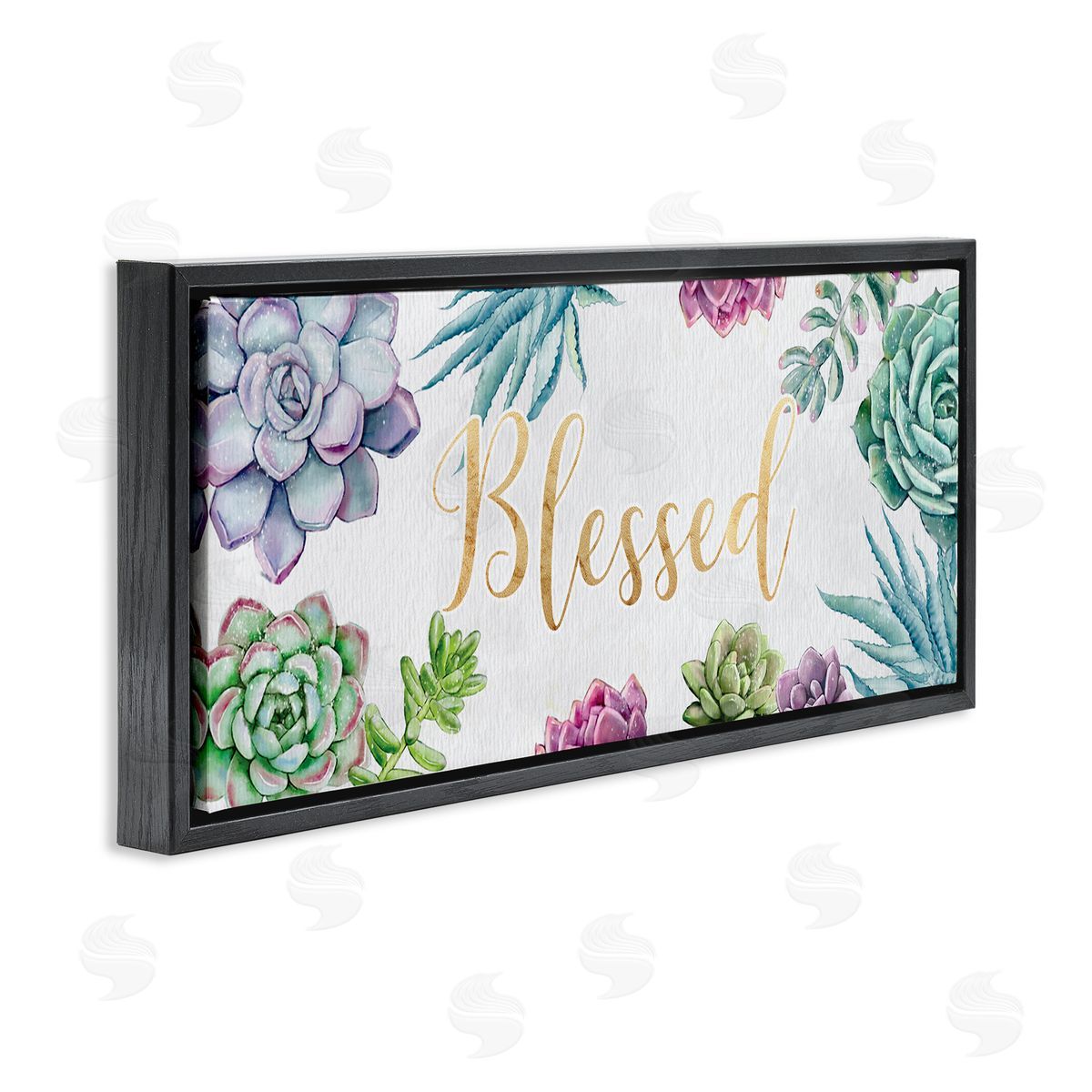 Ziwei Li Chic Blessed Expression Purple Succulent Greenery Black Floater Frame Canvas Art