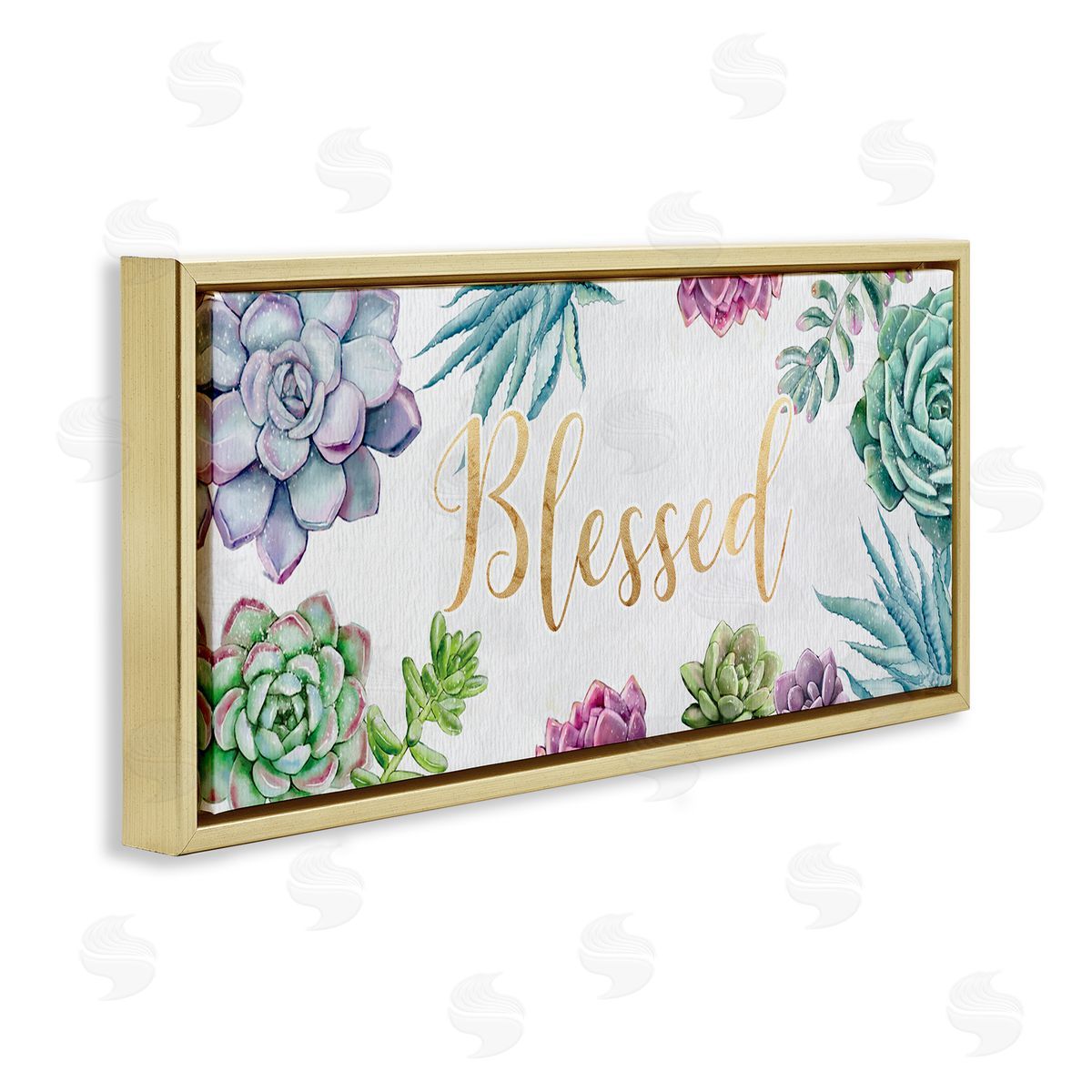 Ziwei Li Chic Blessed Expression Purple Succulent Greenery Gold Floater Frame Canvas Art