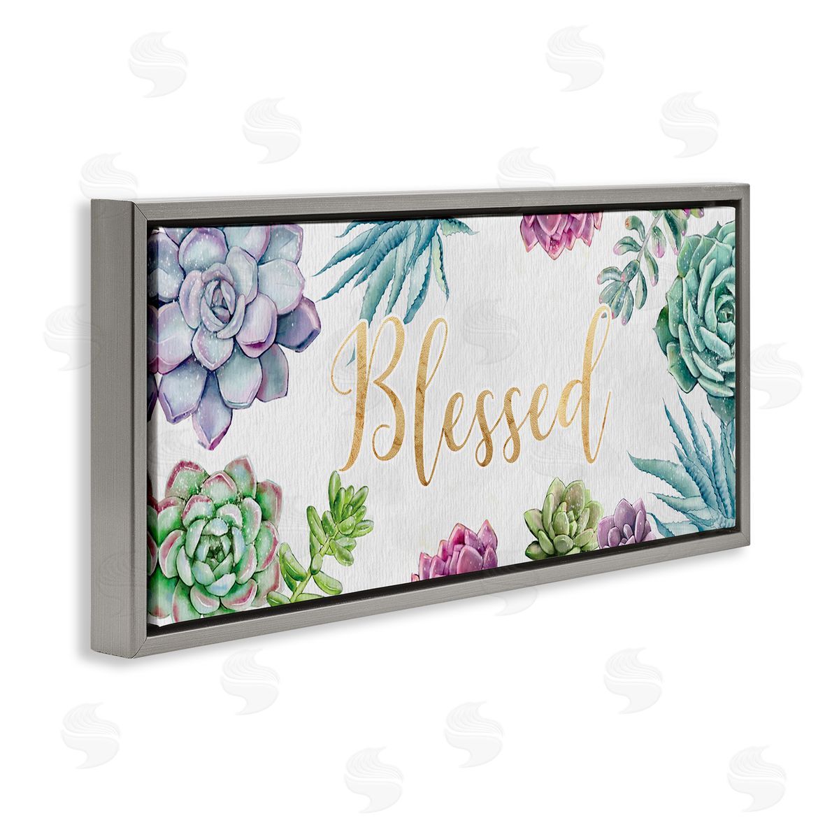 Ziwei Li Chic Blessed Expression Purple Succulent Greenery Gray Floater Frame Canvas Art