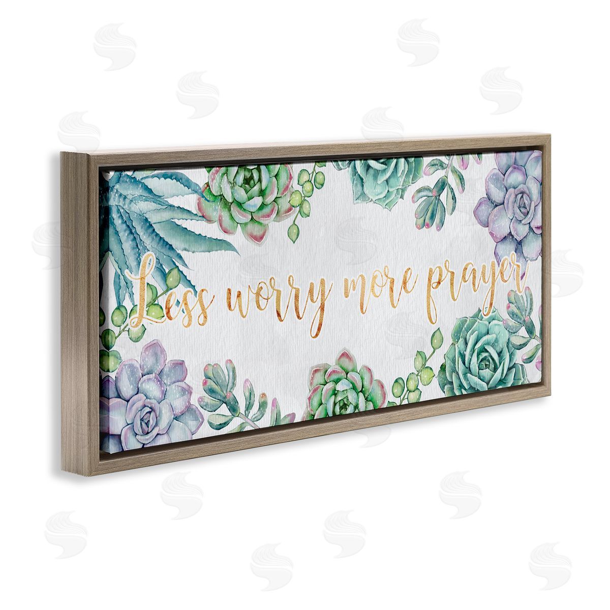 Ziwei Li Less Worry More Prayer Blooming Succulent Plants Brown Floater Frame Canvas Art