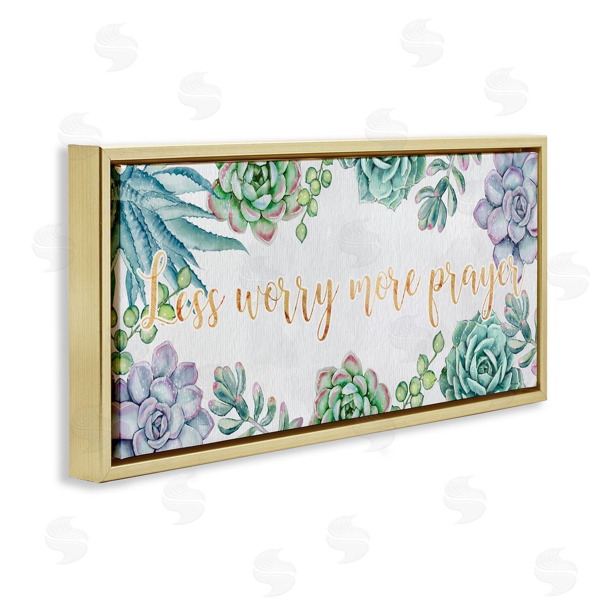 Ziwei Li Less Worry More Prayer Blooming Succulent Plants Gold Floater Frame Canvas Art