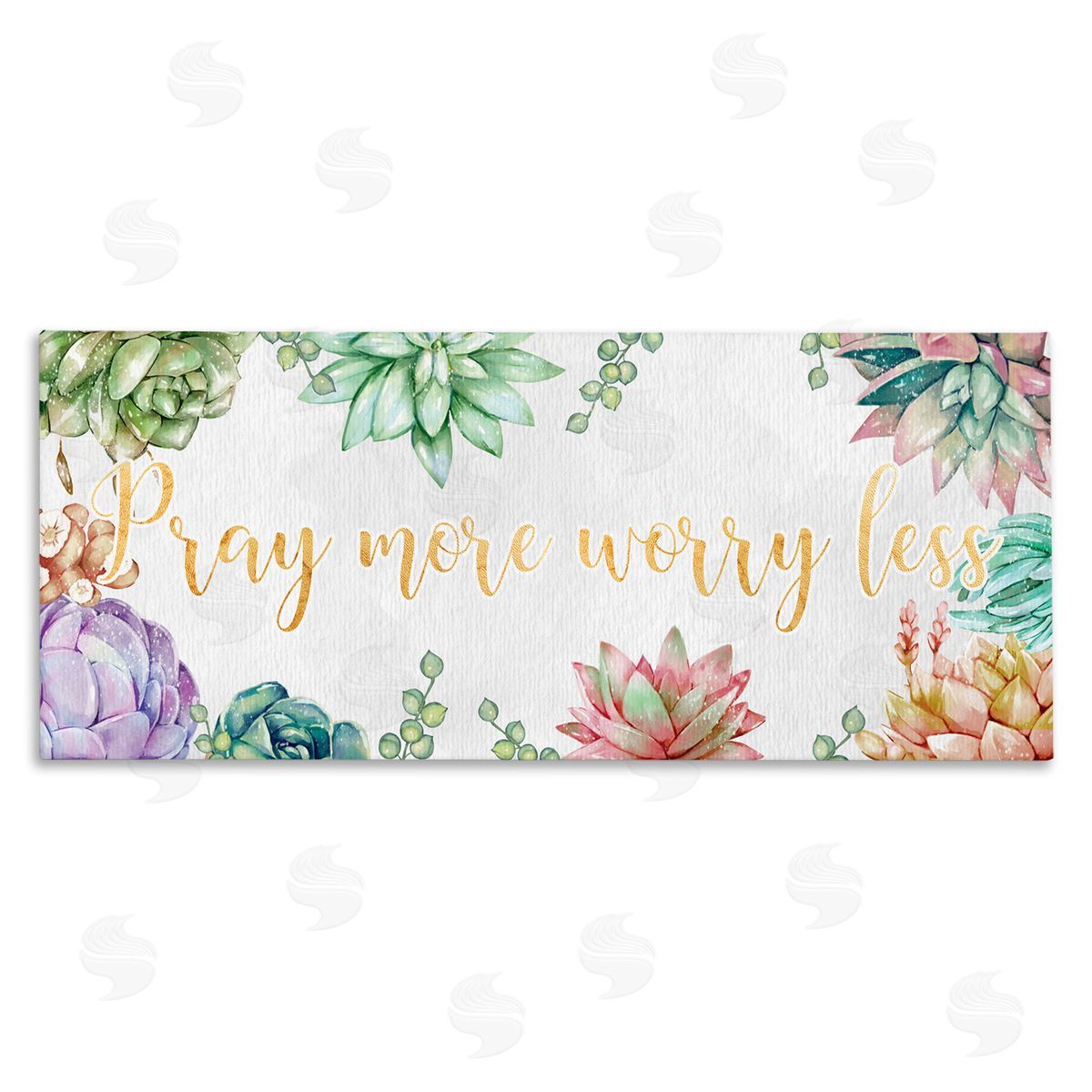 Ziwei Li Pray More Worry Less Phrase Spring Succulent Plants Canvas Wall Art