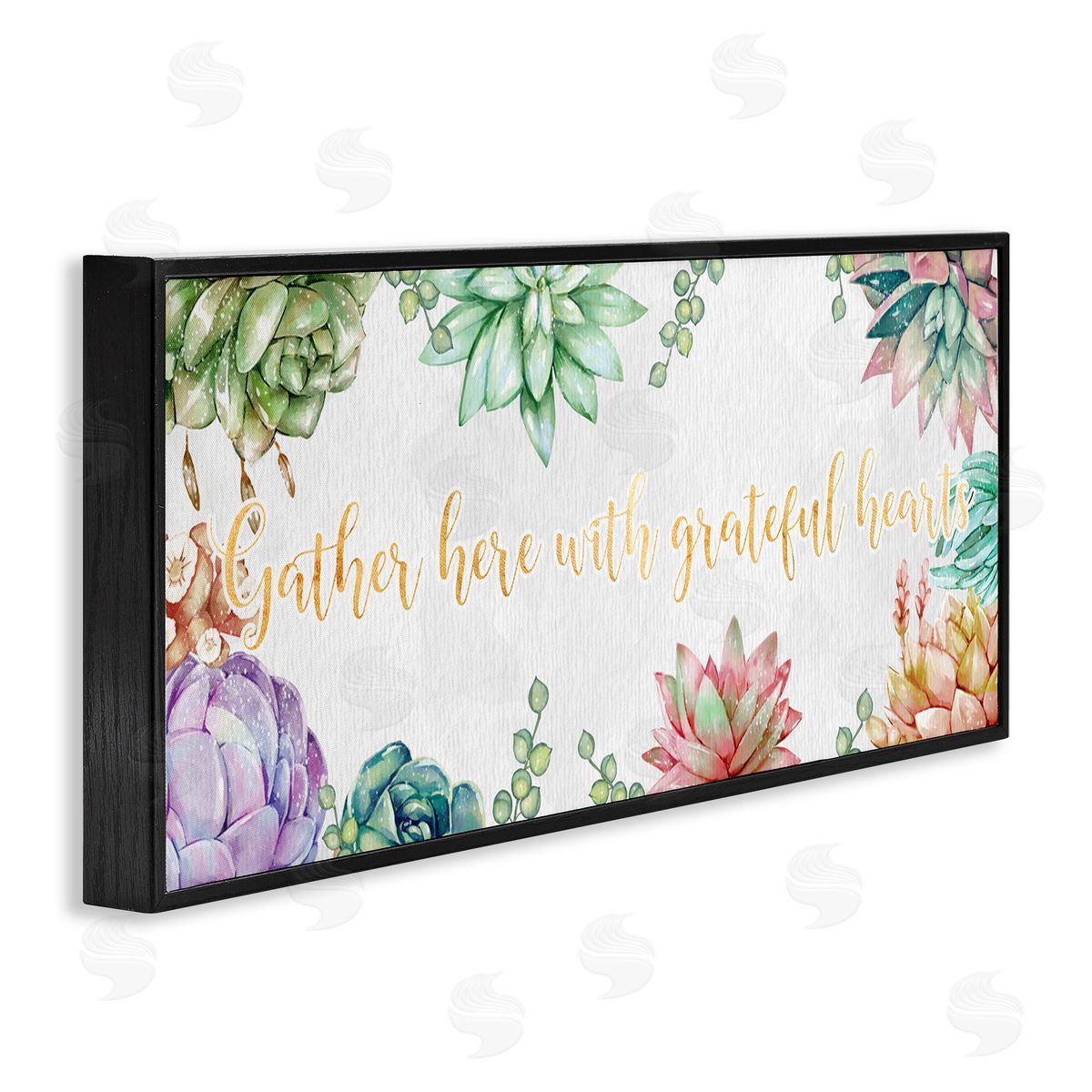 Ziwei Li Gather With Grateful Hearts Chic Succulent Florals Black Framed Giclee Wall Art