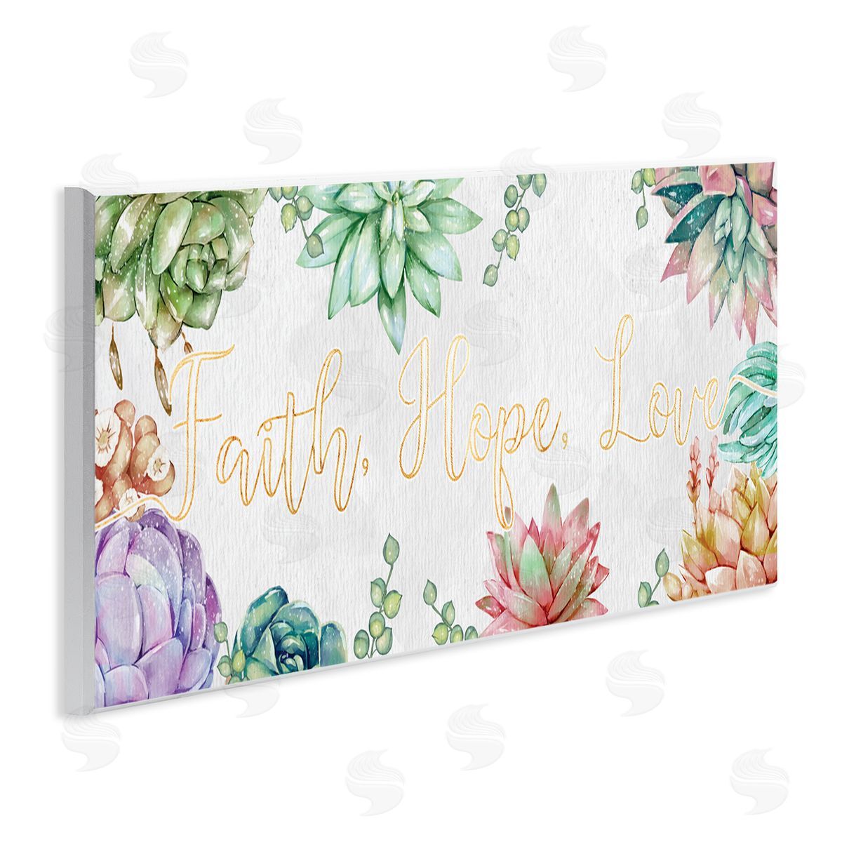Ziwei Li Faith Hope Love Mantra Expressive Succulent Florals Wall Plaque Art