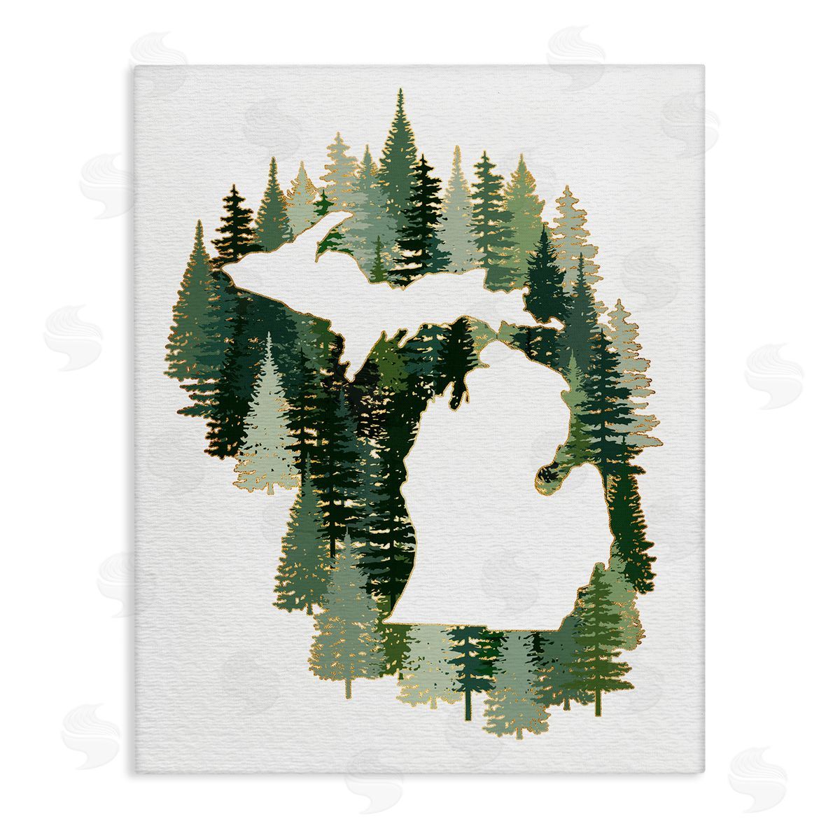 Ziwei Li Michigan State Outline Green Pine Tree Forest Canvas Wall Art