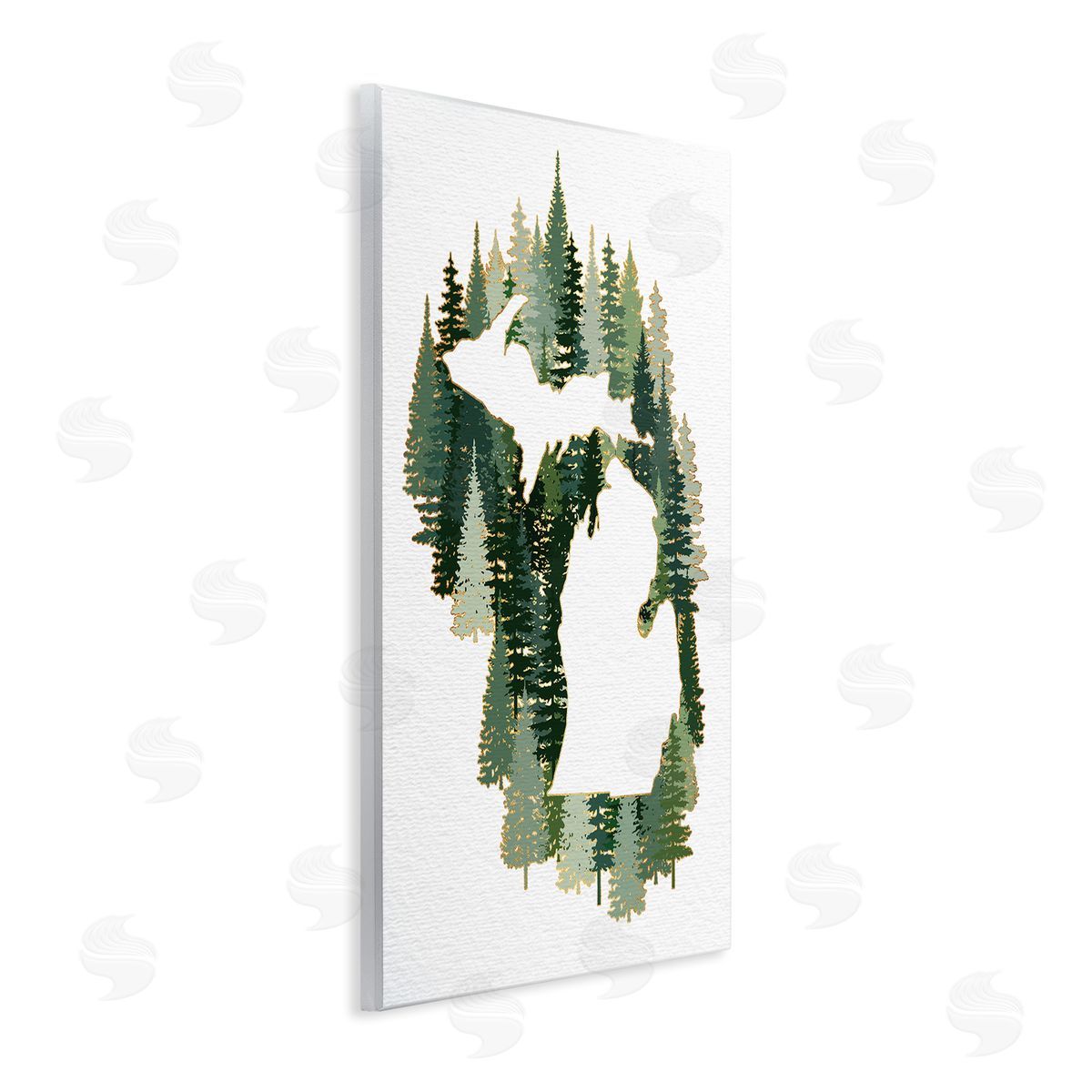 Ziwei Li Michigan State Outline Green Pine Tree Forest Wall Plaque Art
