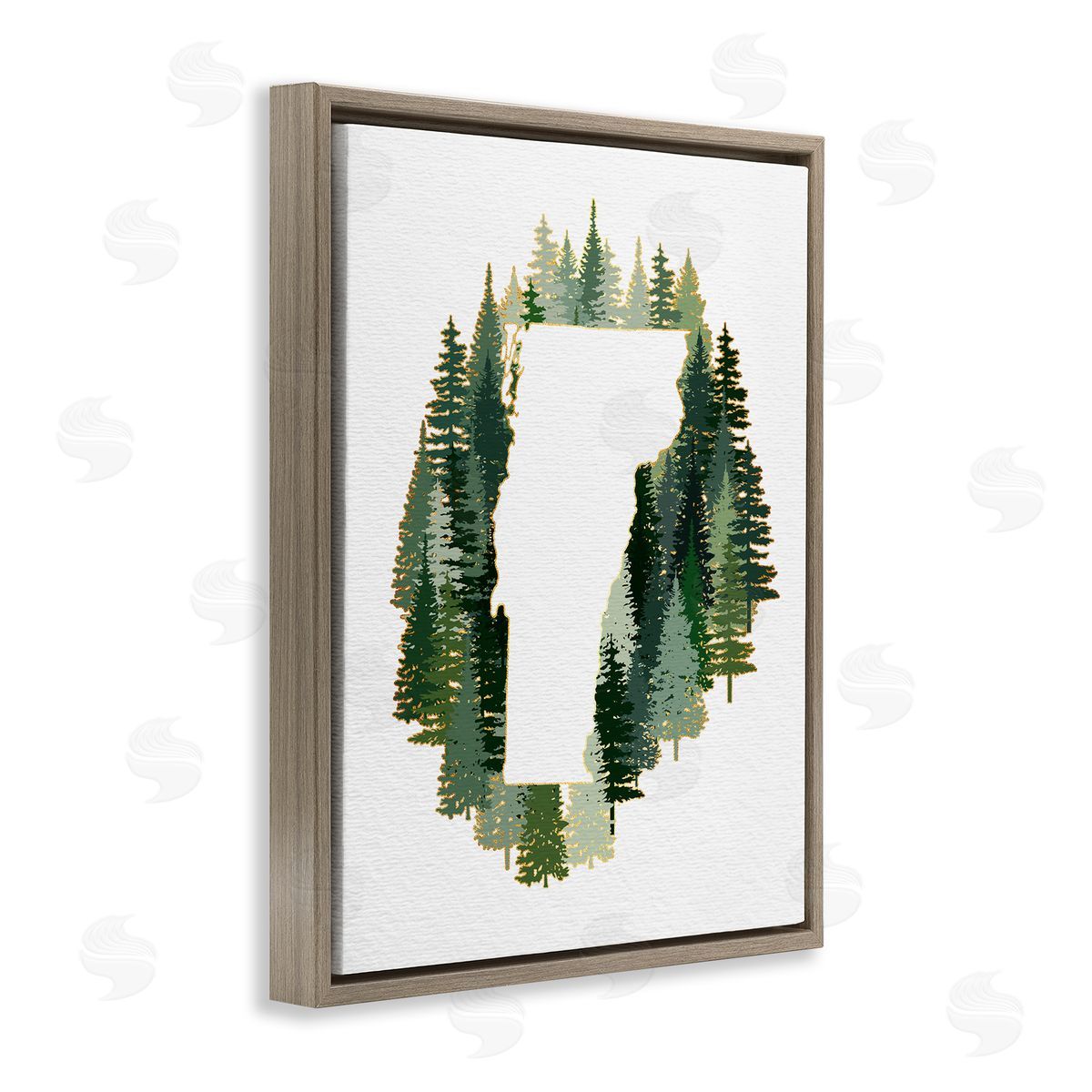 Ziwei Li Vermont State Outline Pine Tree Green Forest Brown Floater Frame Canvas Art