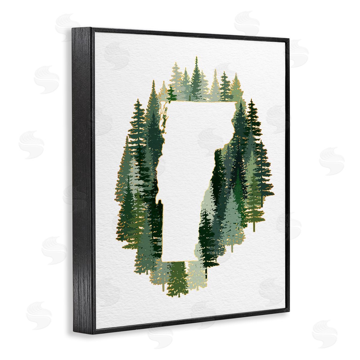 Ziwei Li Vermont State Outline Pine Tree Green Forest Black Framed Giclee Wall Art