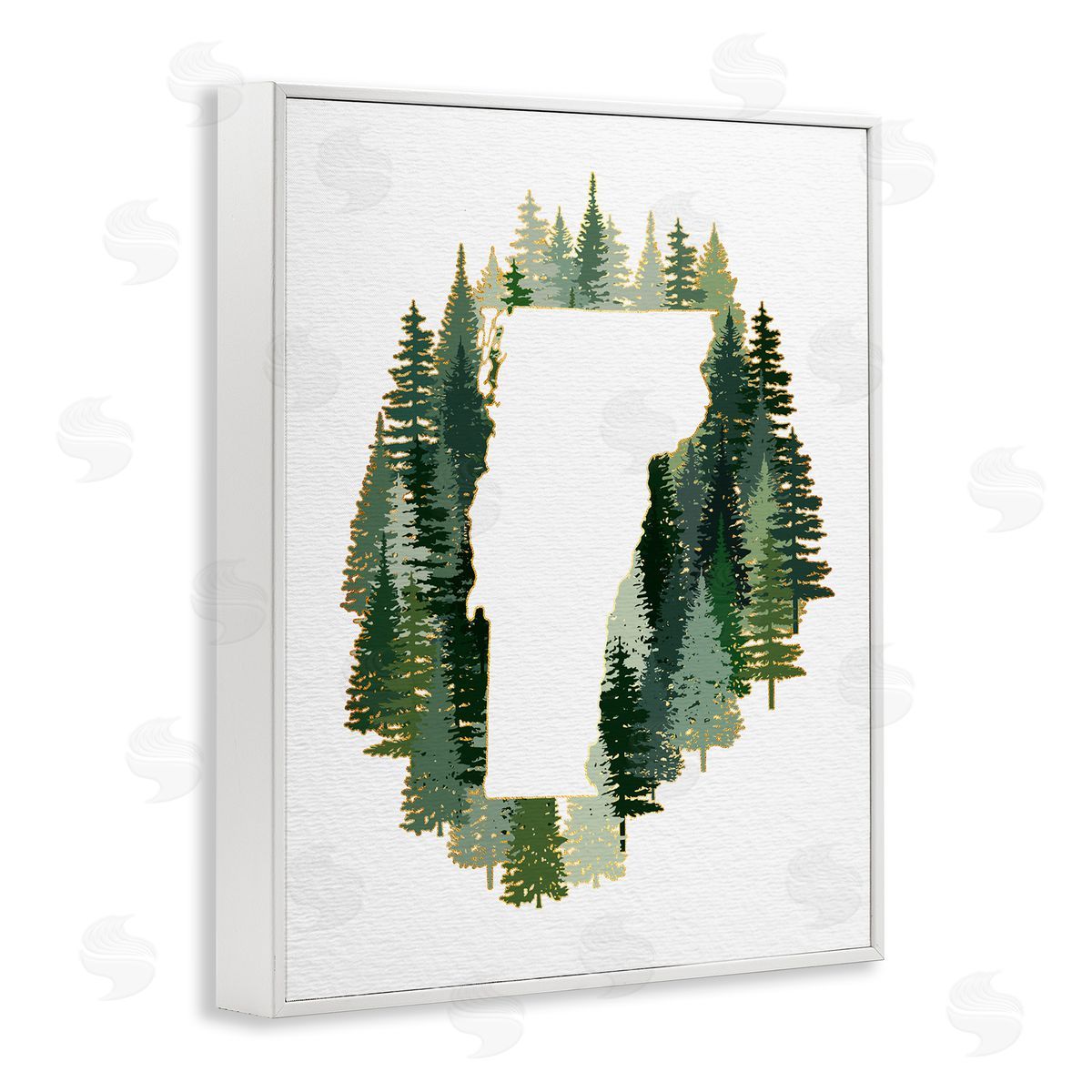 Ziwei Li Vermont State Outline Pine Tree Green Forest White Framed Giclee Wall Art