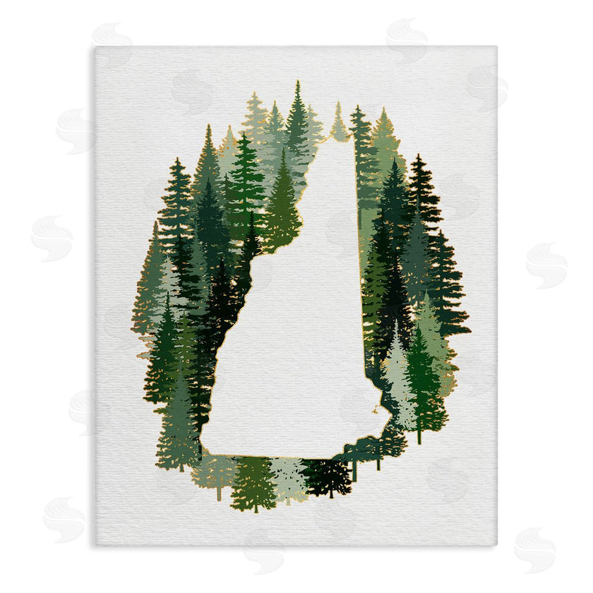 Ziwei Li | New Hampshire State Outline Green Pine Tree Forest