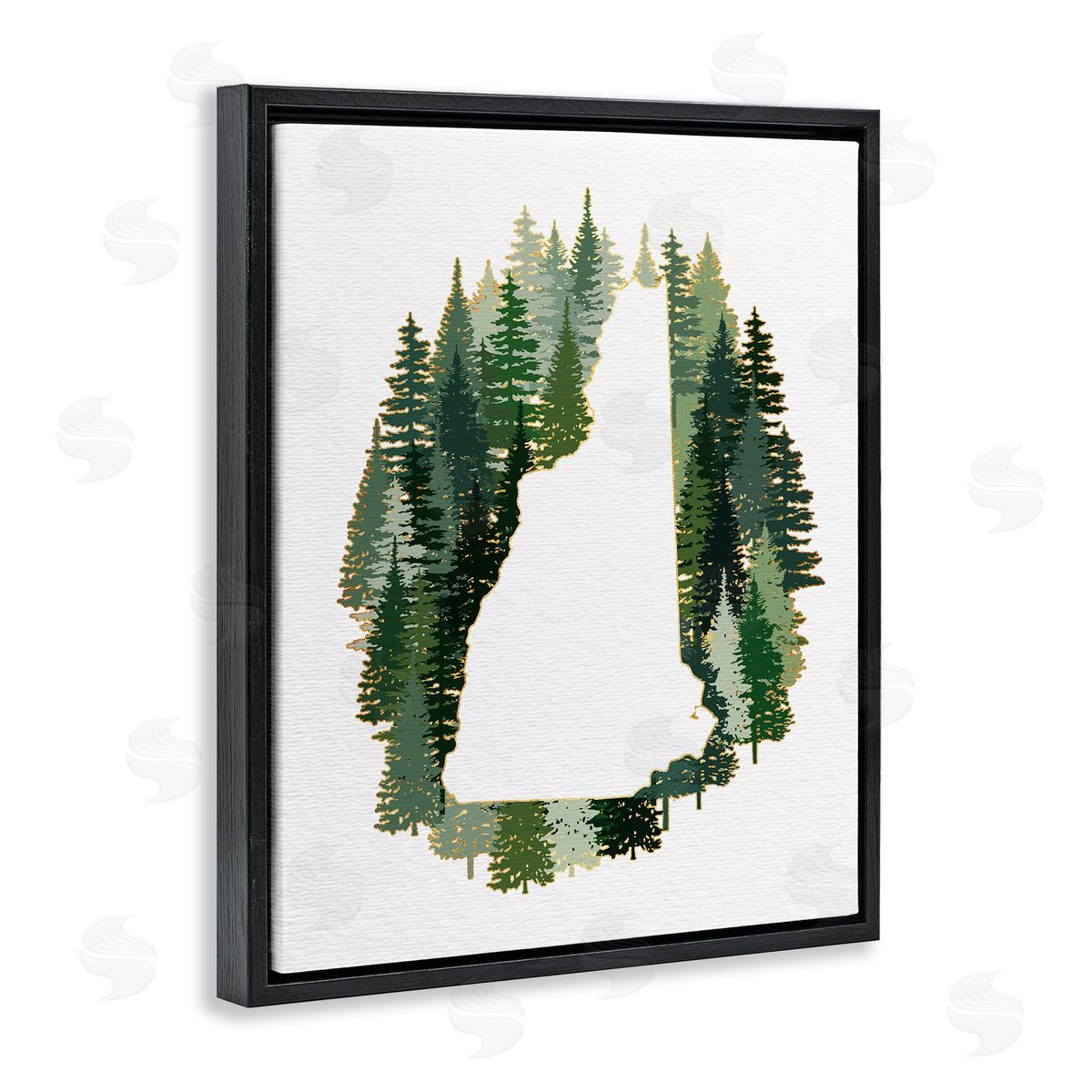 Ziwei Li New Hampshire State Outline Green Pine Tree Forest Black Floater Frame Canvas Art