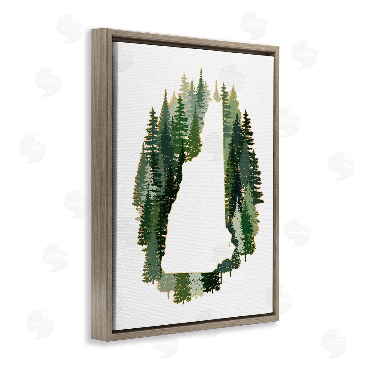 Ziwei Li New Hampshire State Outline Green Pine Tree Forest Brown Floater Frame Canvas Art
