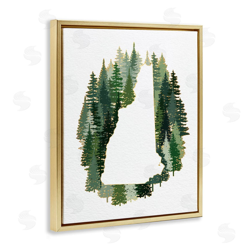 Ziwei Li | New Hampshire State Outline Green Pine Tree Forest