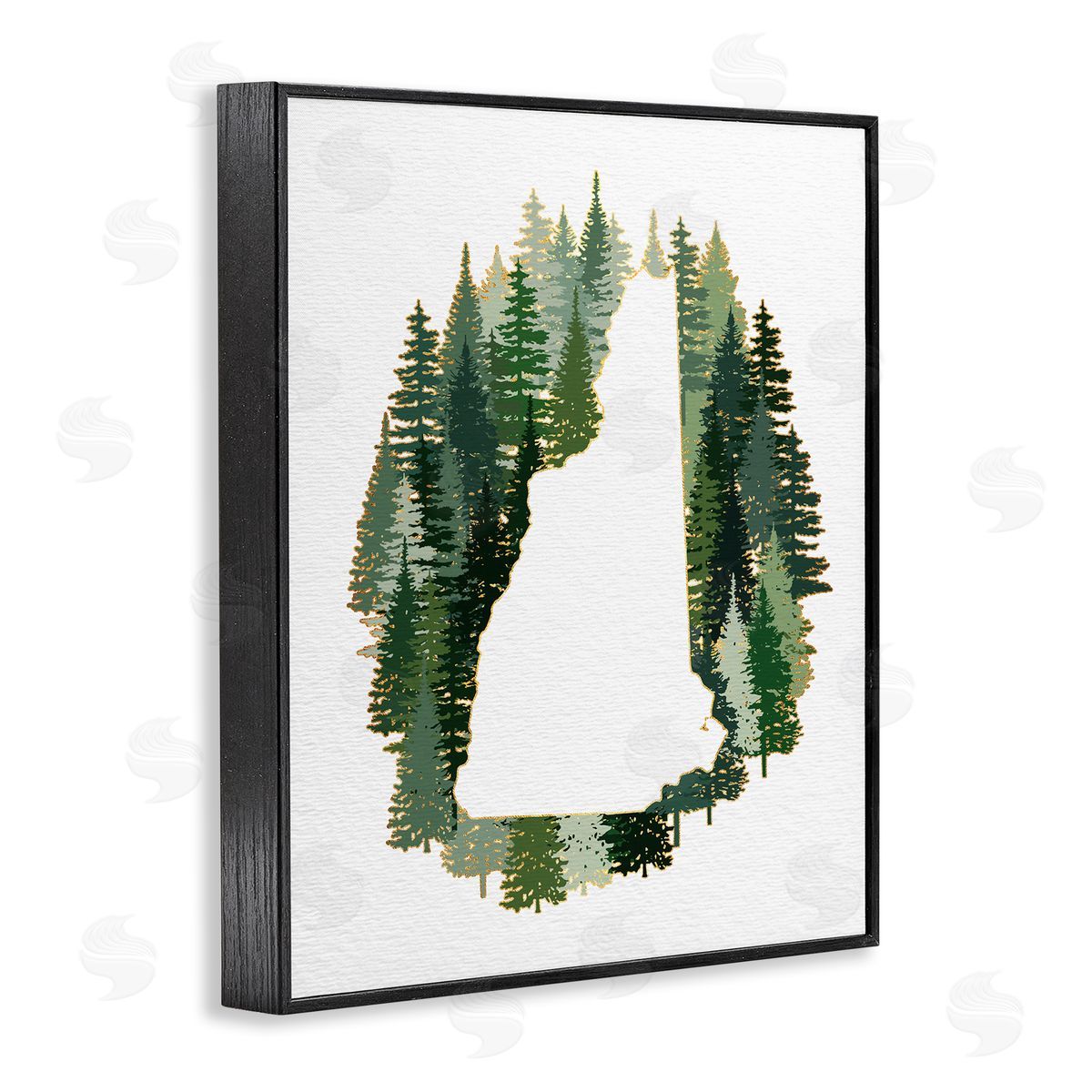 Ziwei Li New Hampshire State Outline Green Pine Tree Forest Black Framed Giclee Wall Art