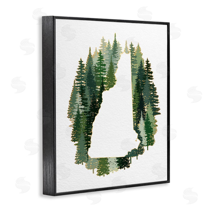 Ziwei Li | New Hampshire State Outline Green Pine Tree Forest