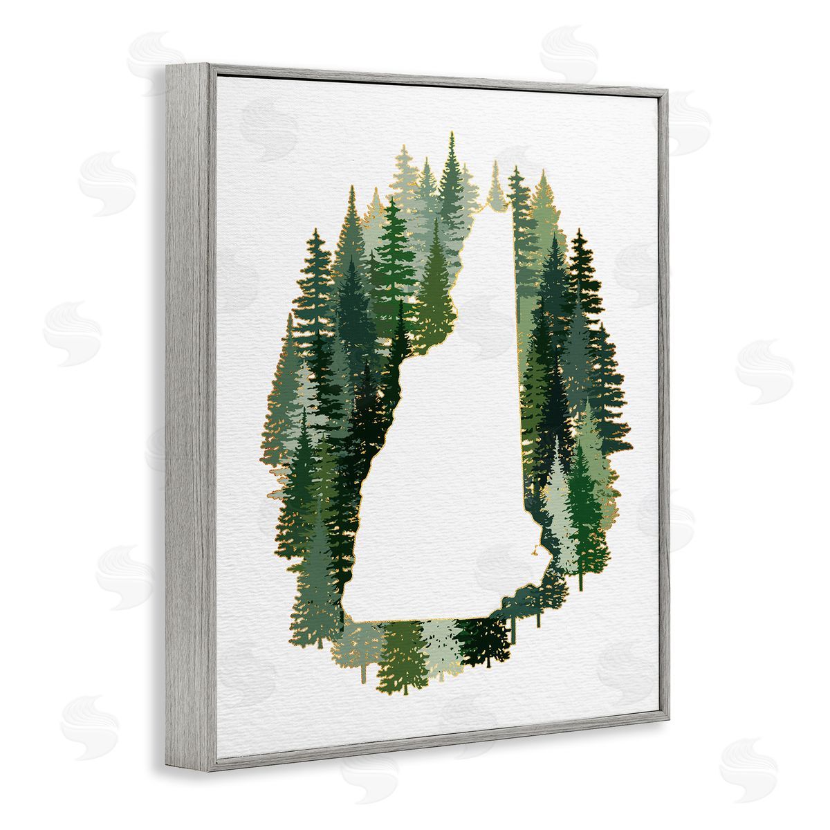 Ziwei Li New Hampshire State Outline Green Pine Tree Forest Gray Framed Giclee Wall Art