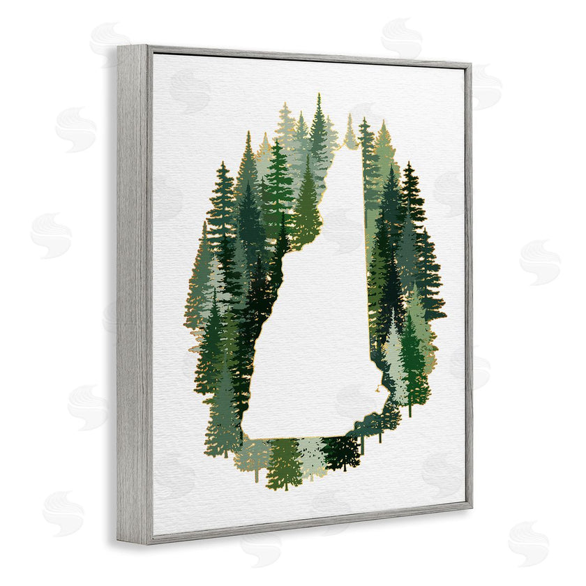 Ziwei Li | New Hampshire State Outline Green Pine Tree Forest