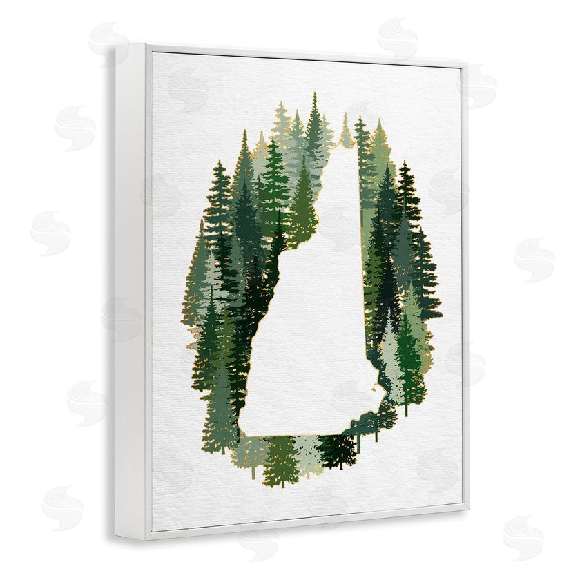 Ziwei Li | New Hampshire State Outline Green Pine Tree Forest
