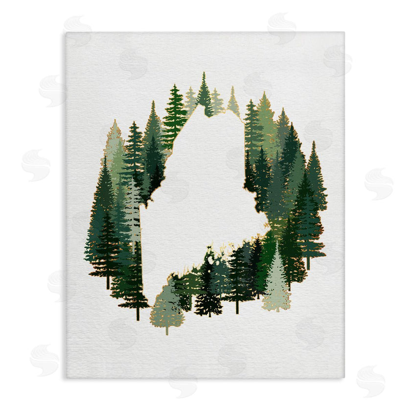 Ziwei Li | Maine State Outline Green Forest Pine Trees