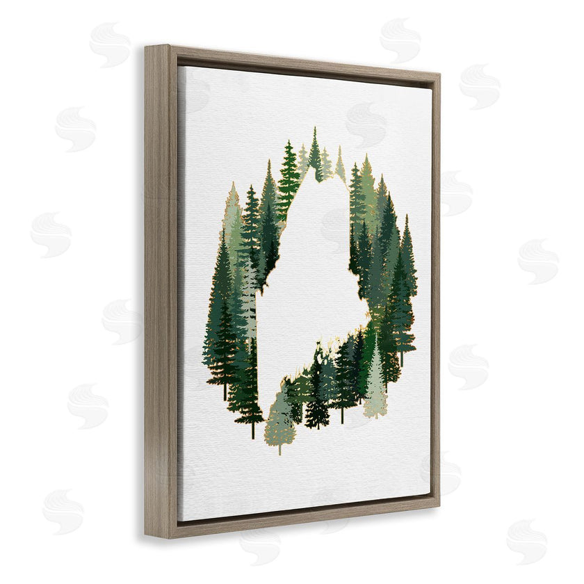 Ziwei Li | Maine State Outline Green Forest Pine Trees