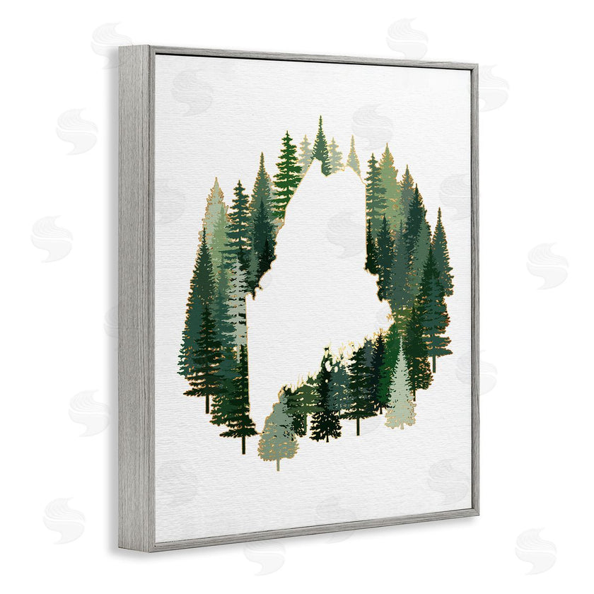 Ziwei Li | Maine State Outline Green Forest Pine Trees
