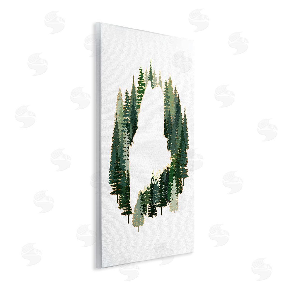 Ziwei Li Maine State Outline Green Forest Pine Trees Wall Plaque Art