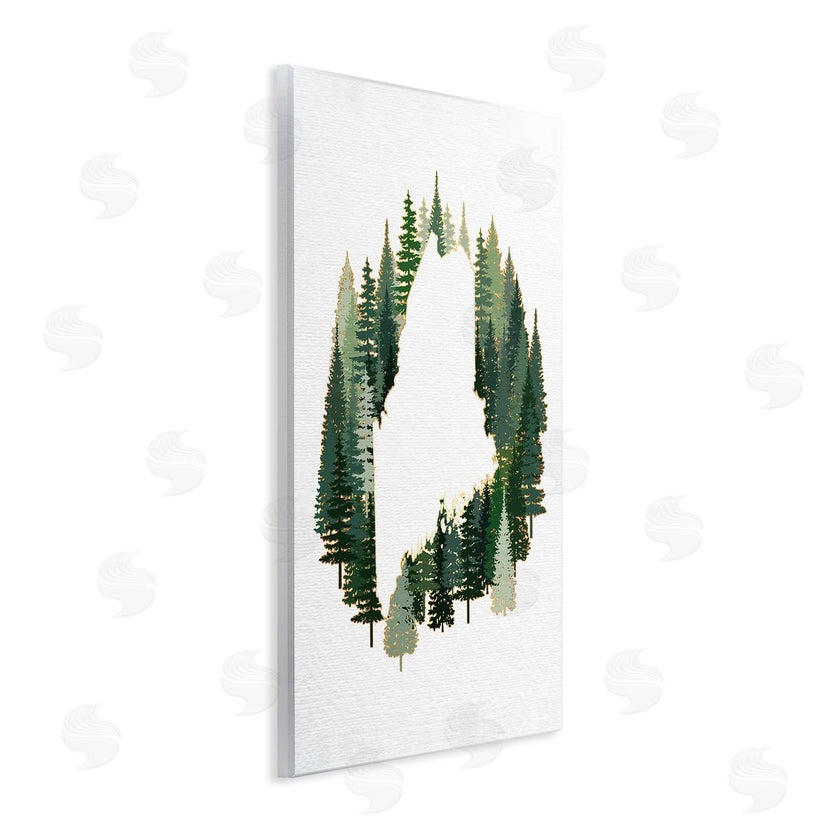 Ziwei Li | Maine State Outline Green Forest Pine Trees