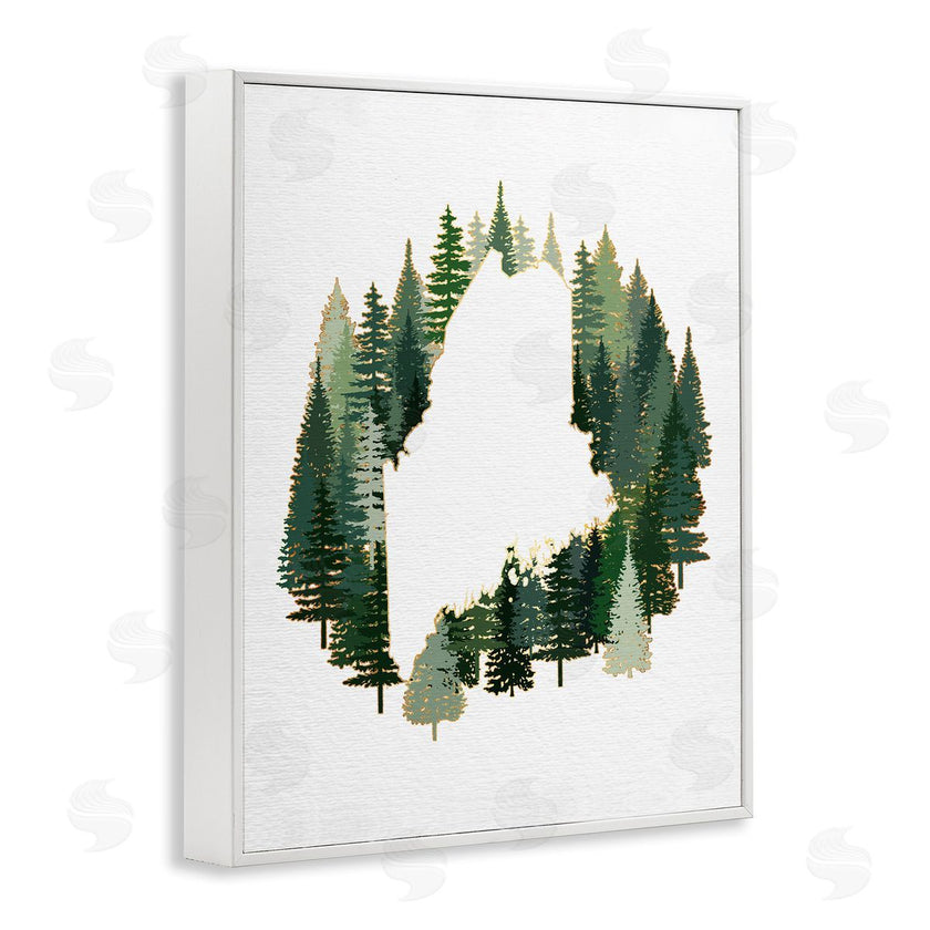 Ziwei Li | Maine State Outline Green Forest Pine Trees