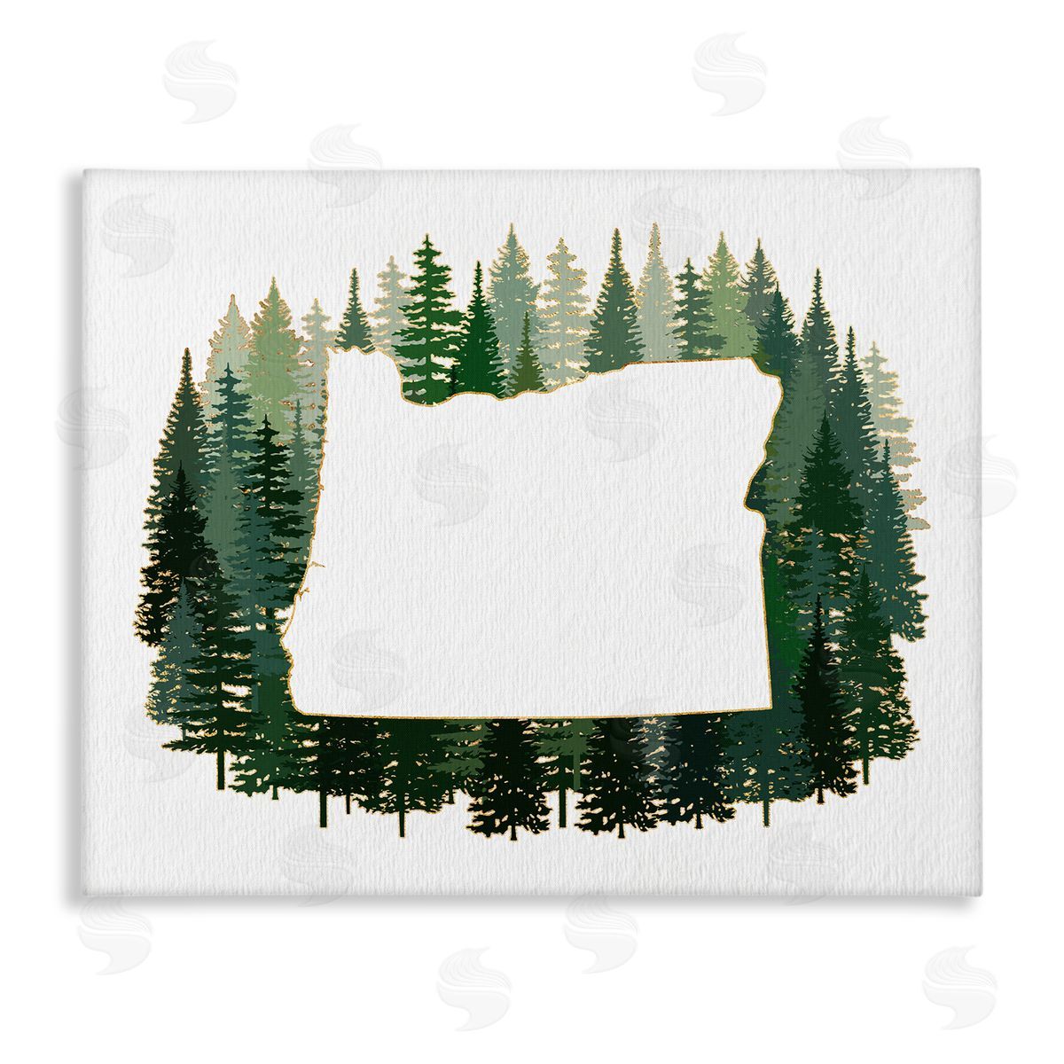Ziwei Li Oregon State Outline Green Pine Tree Forest Canvas Wall Art