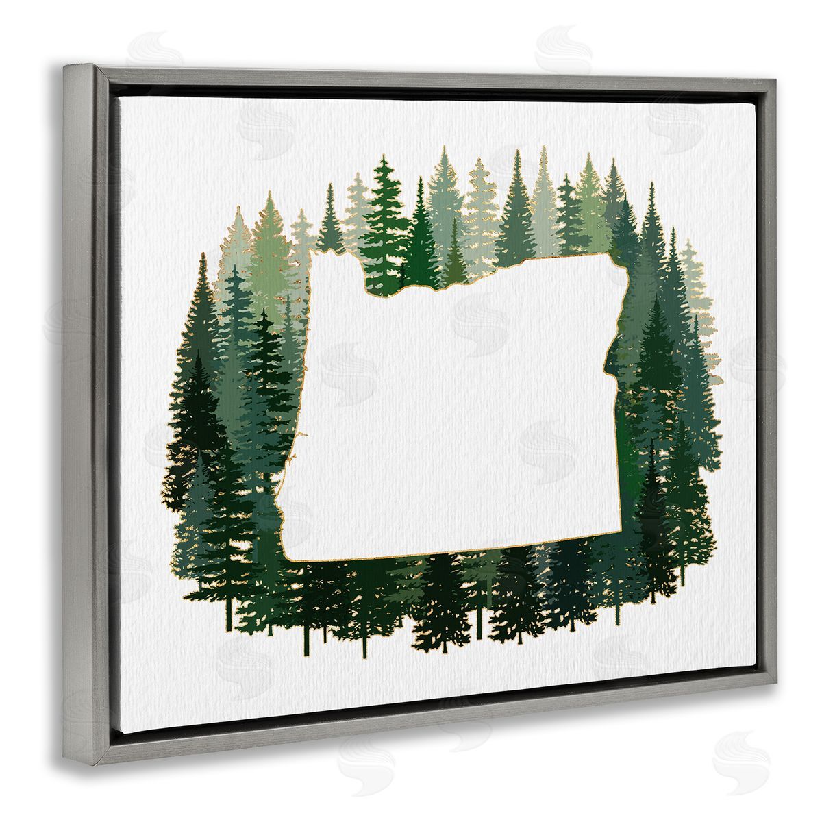 Ziwei Li Oregon State Outline Green Pine Tree Forest Gray Floater Frame Canvas Art