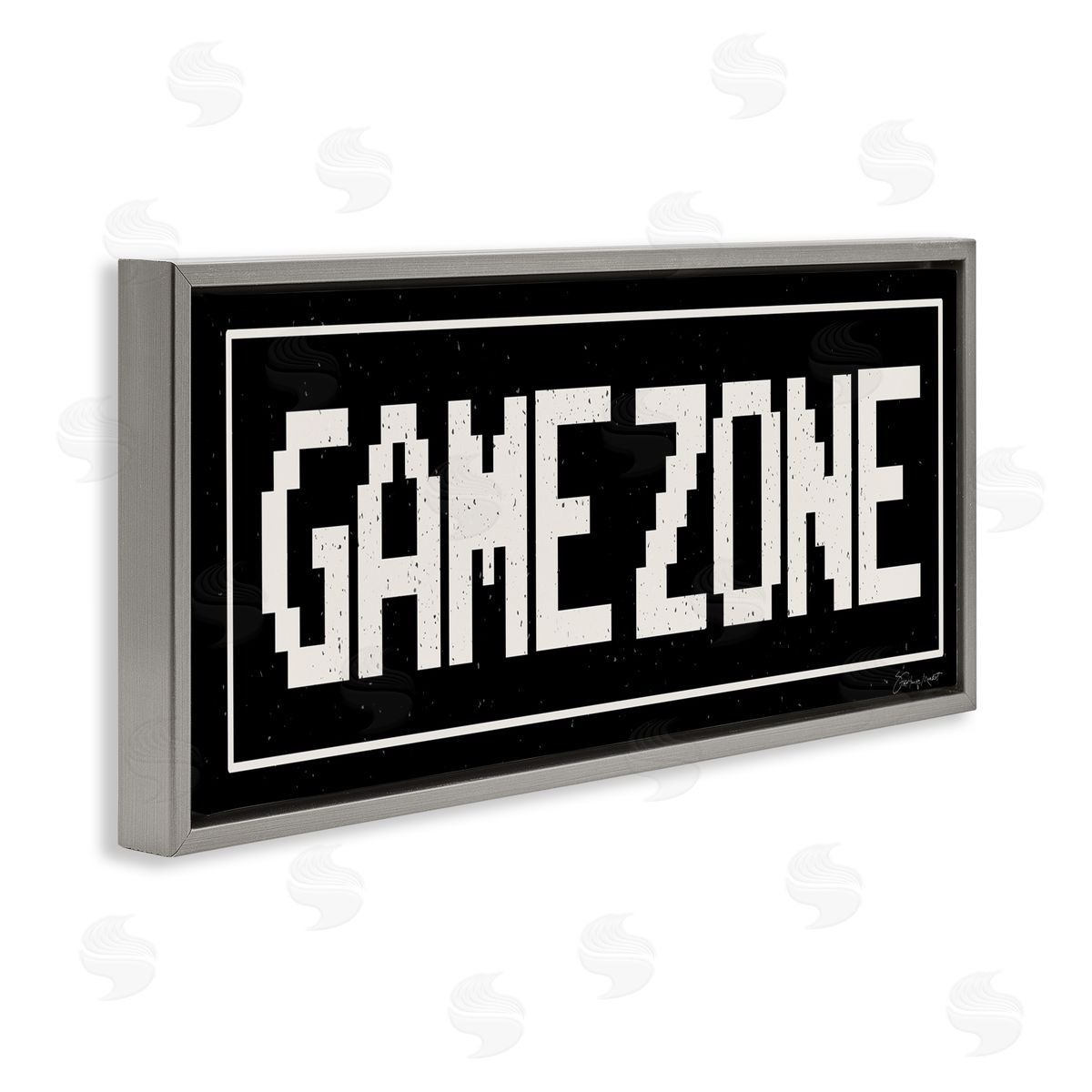 Stephanie Workman Marrott Game Zone Phrase Minimal Retro Arcade Typography Gray Floater Frame Canvas Art