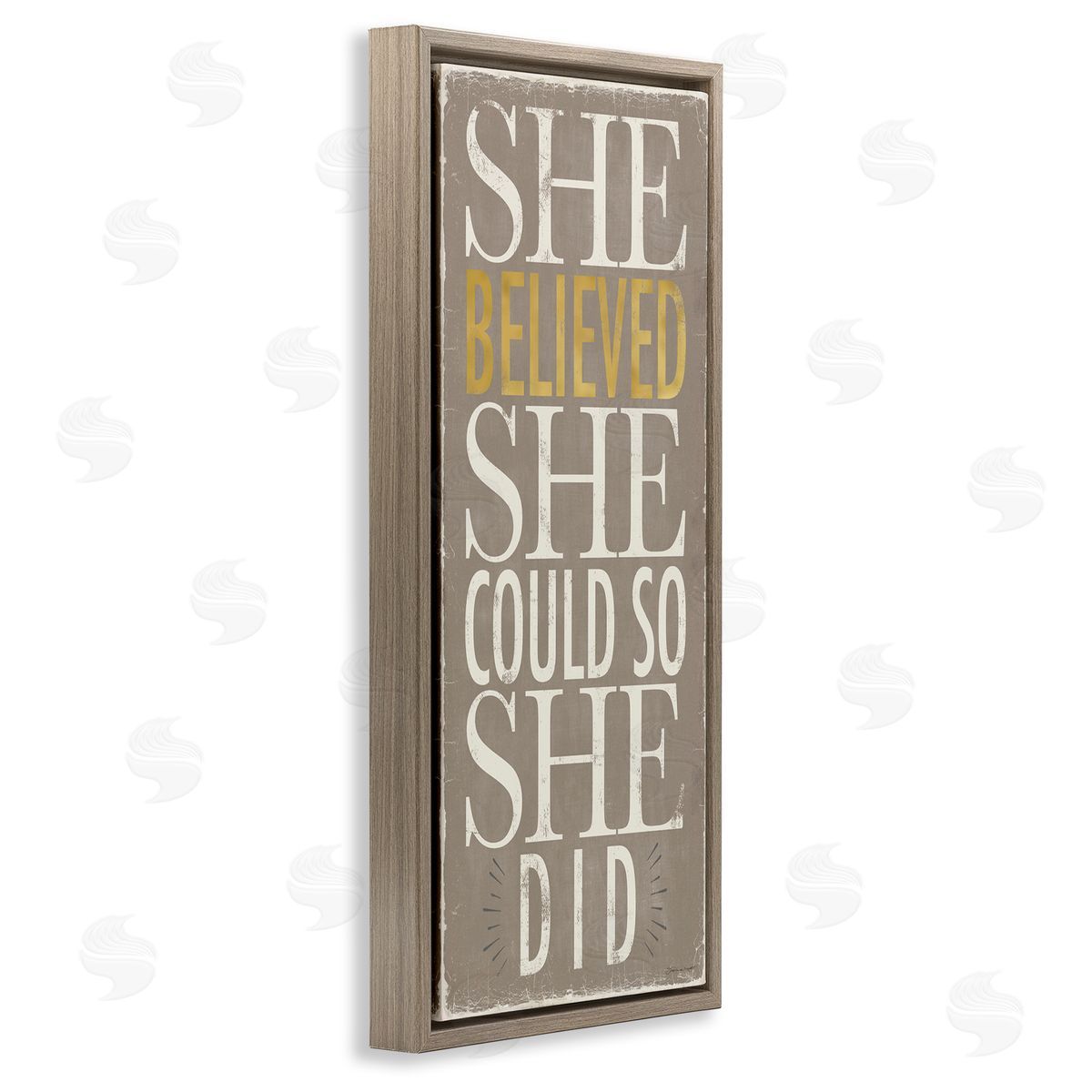 Stephanie Workman Marrott She Believed She Could Phrase Distressed Grey Brown Floater Frame Canvas Art