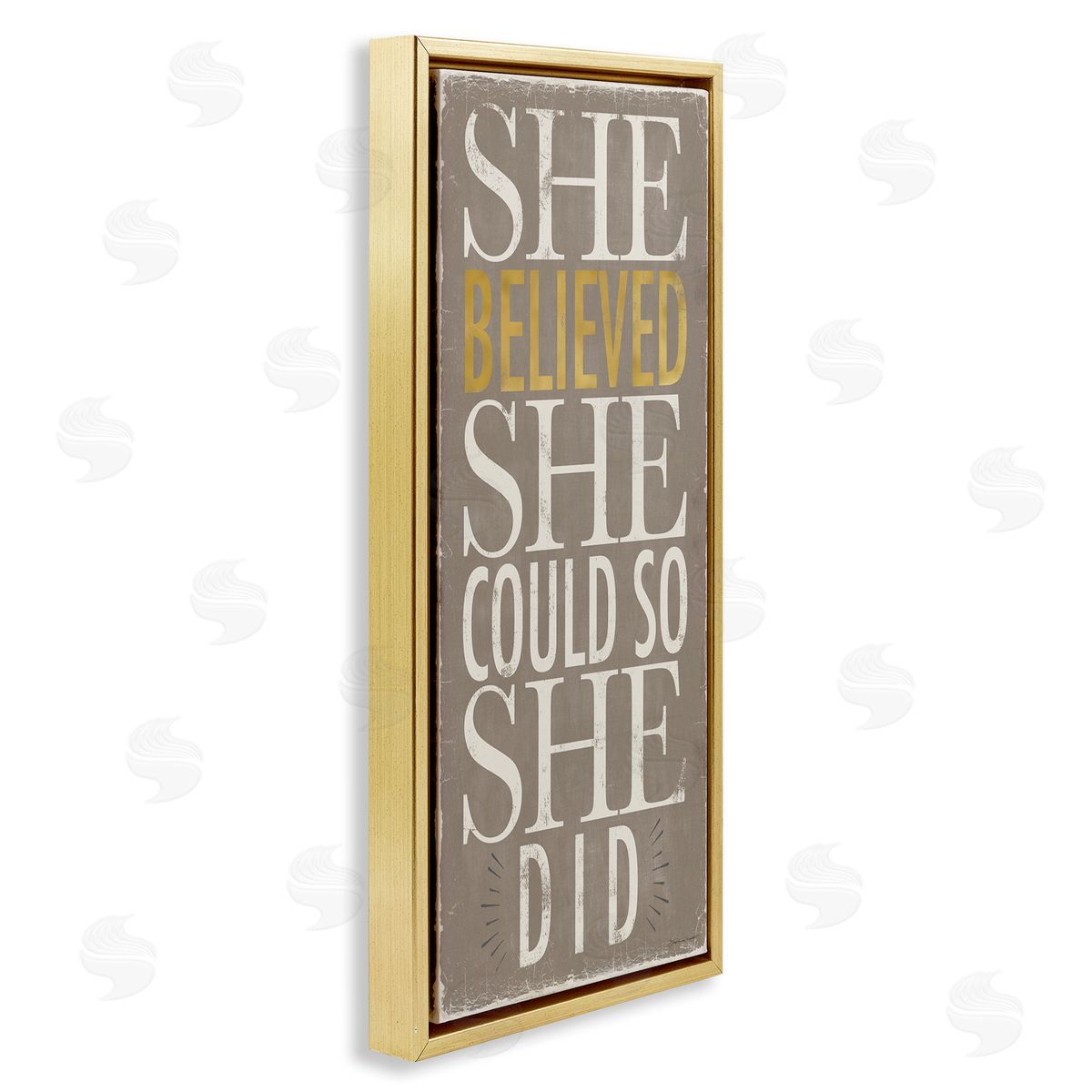 Stephanie Workman Marrott She Believed She Could Phrase Distressed Grey Gold Floater Frame Canvas Art