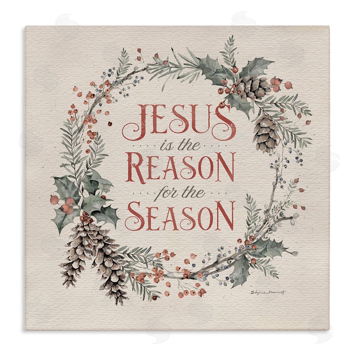 Stephanie Workman Marrott Jesus Reason For Season Winter Holiday Wreath Canvas Wall Art