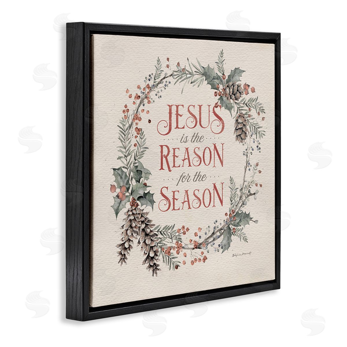 Stephanie Workman Marrott Jesus Reason For Season Winter Holiday Wreath Black Floater Frame Canvas Art