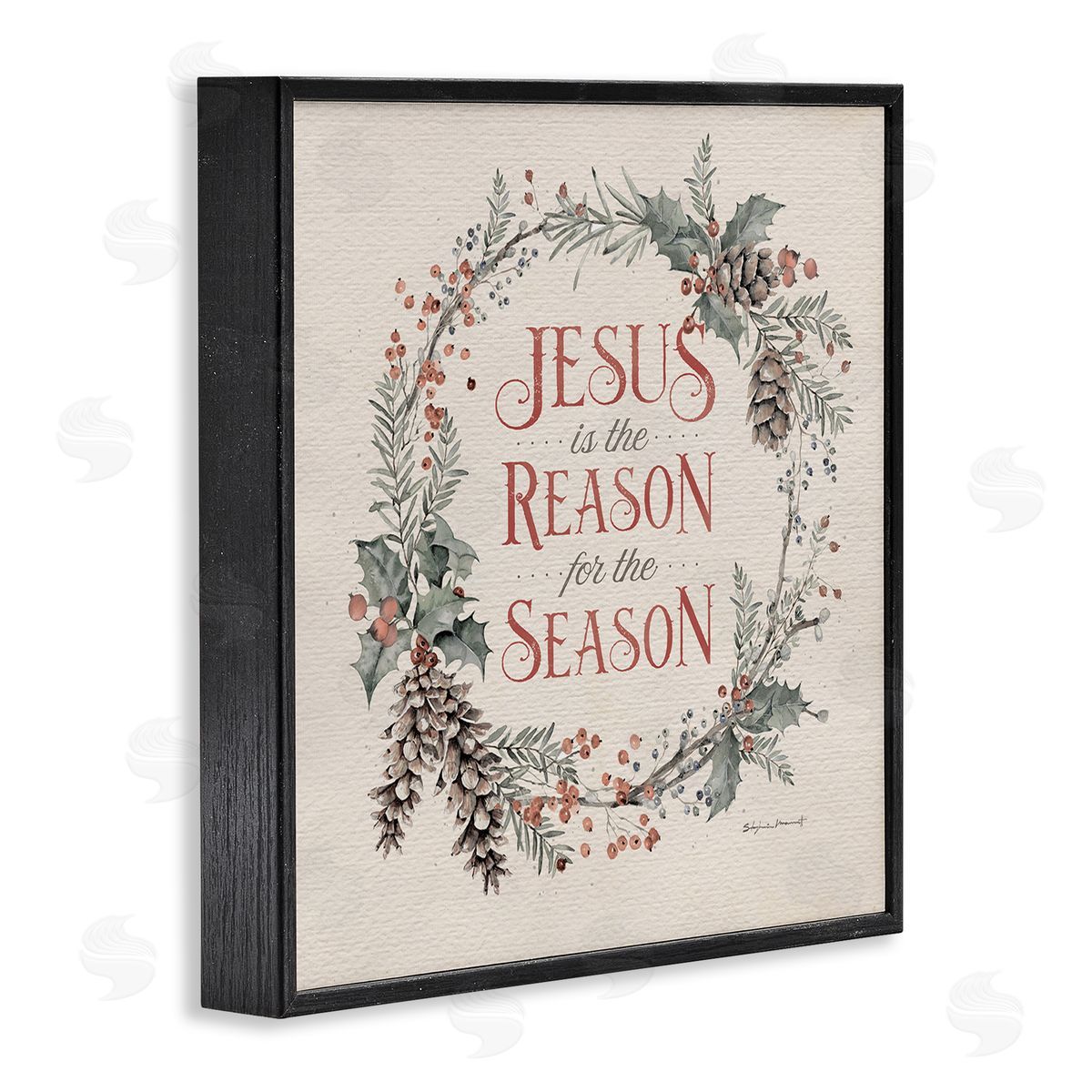 Stephanie Workman Marrott Jesus Reason For Season Winter Holiday Wreath Black Framed Giclee Wall Art