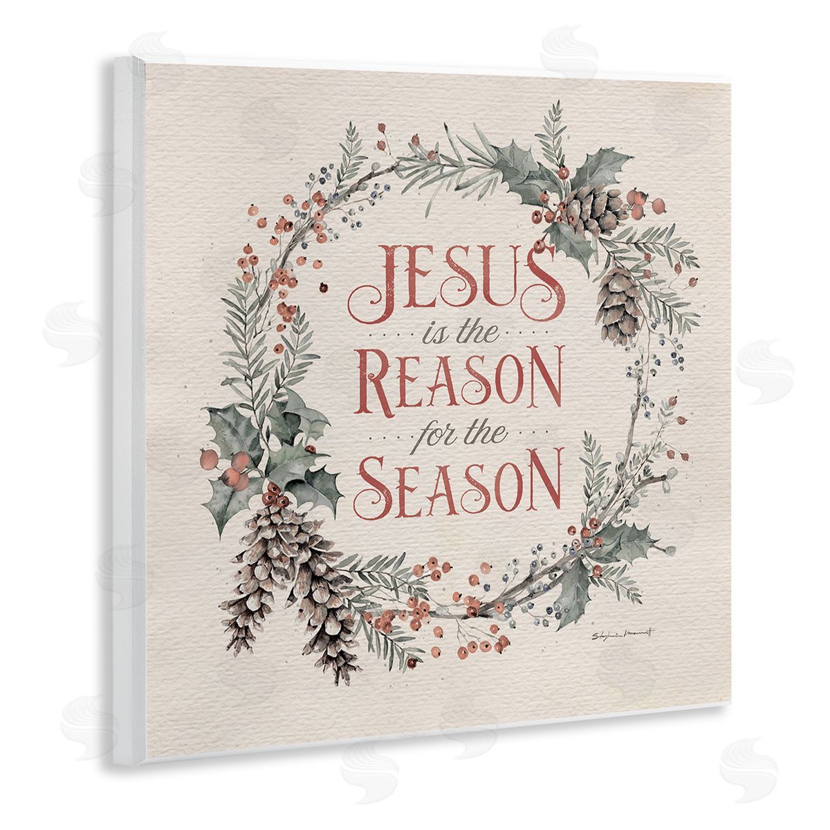 Stephanie Workman Marrott Jesus Reason For Season Winter Holiday Wreath Wall Plaque Art
