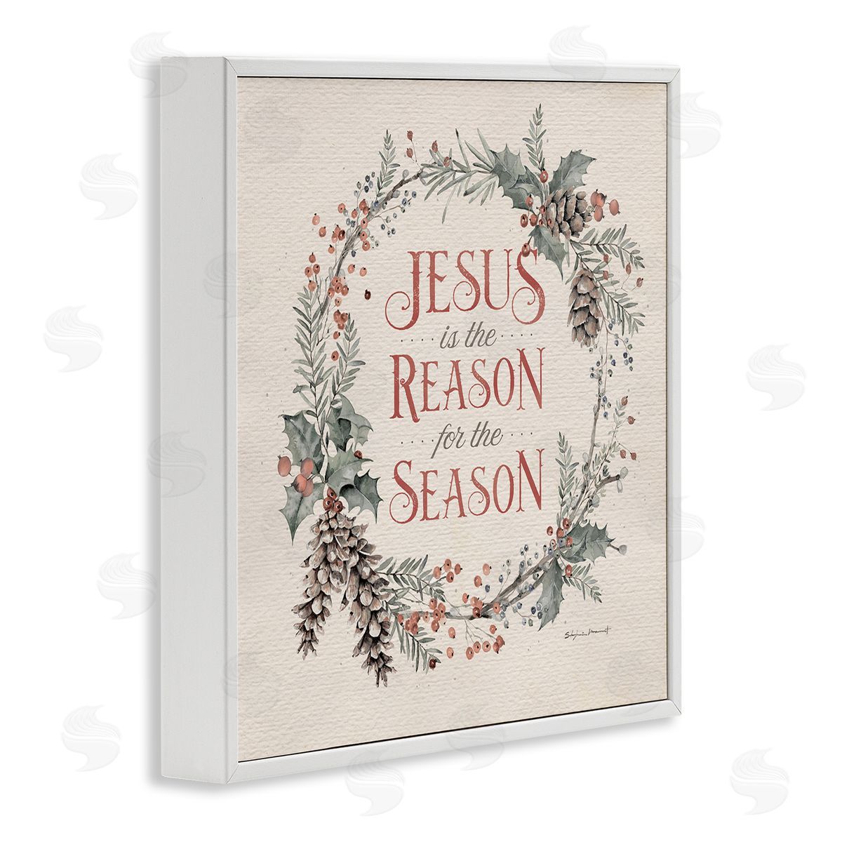 Stephanie Workman Marrott Jesus Reason For Season Winter Holiday Wreath White Framed Giclee Wall Art
