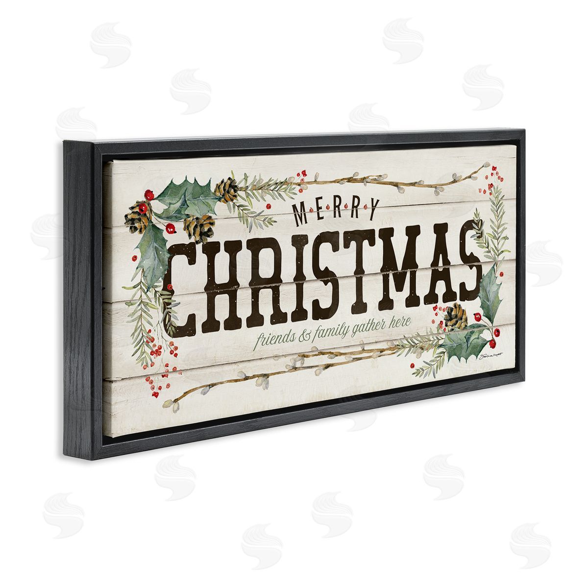 Merry Christmas Friends & Family Black Floating Frame Canvas Wall Art, Home Decor by Stephanie Workman Marrott