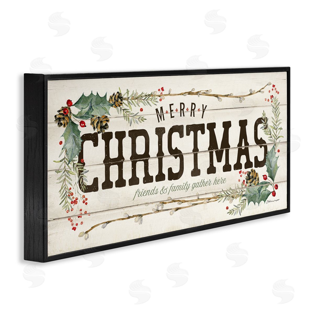 Merry Christmas Friends & Family Black Frame Print Wall Art, Home Decor by Stephanie Workman Marrott