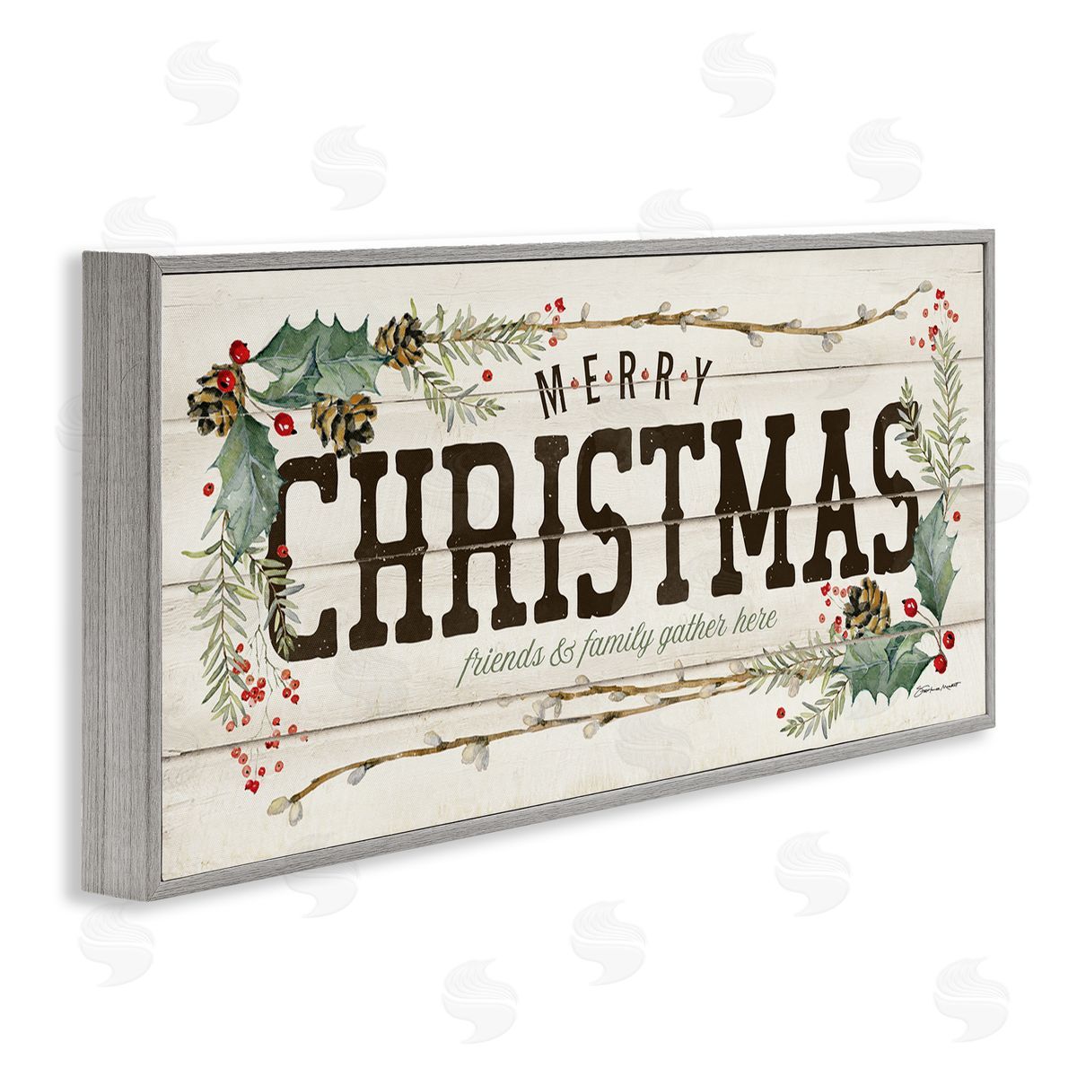 Merry Christmas Friends & Family Grey Frame Print Wall Art, Home Decor by Stephanie Workman Marrott