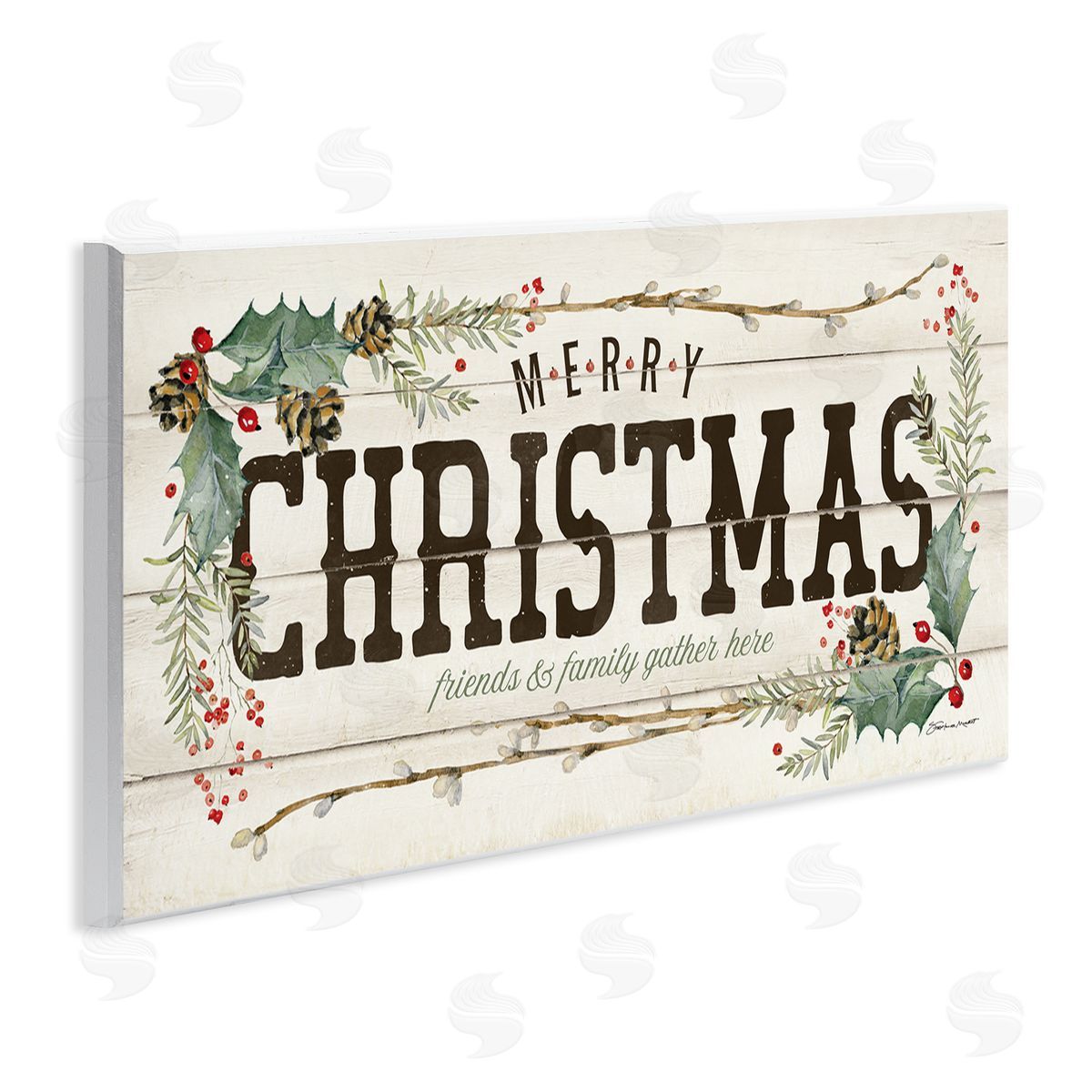 Merry Christmas Friends & Family Wood Plaque Wall Art, Home Decor by Stephanie Workman Marrott