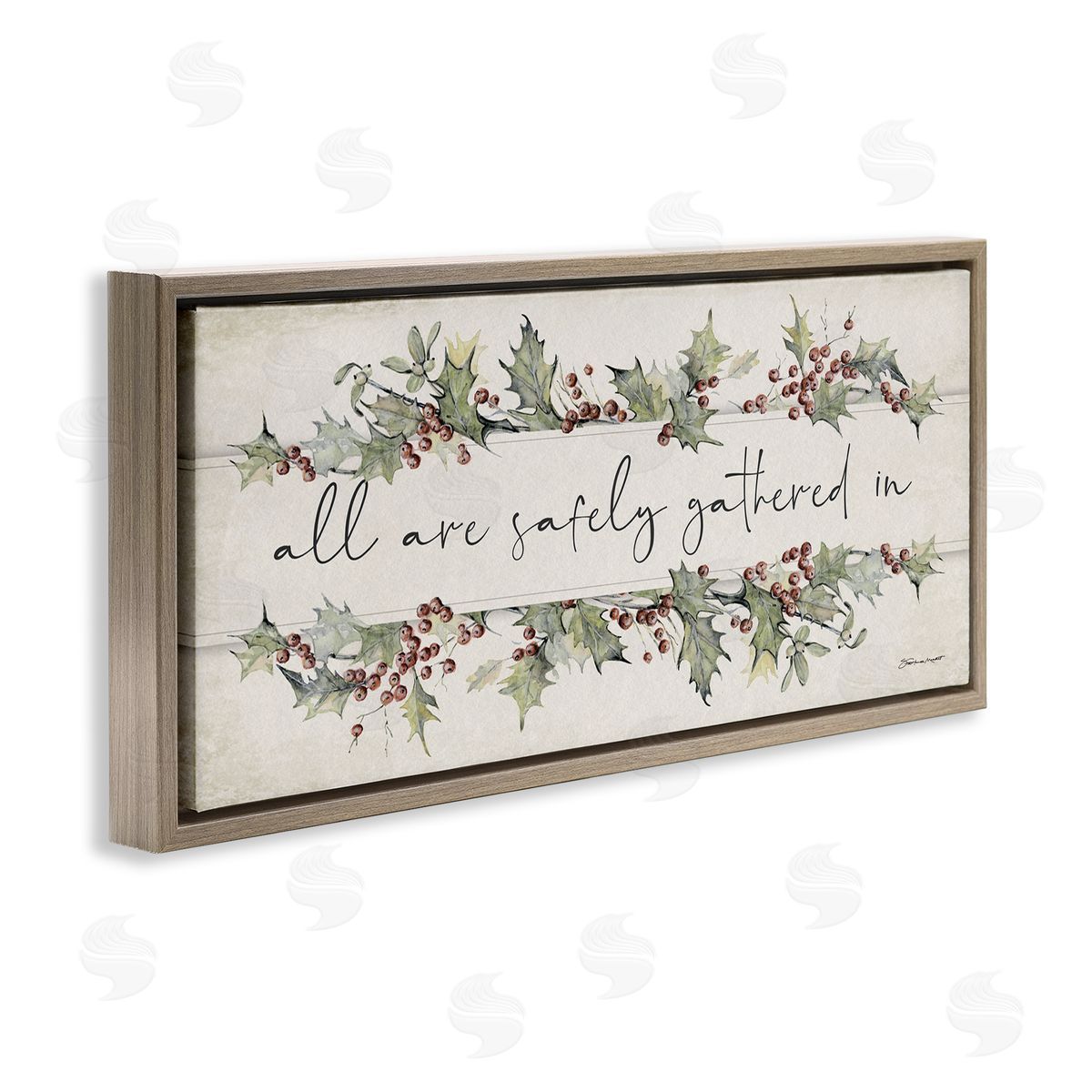 All Safely Gathered Phrase Brown Floating Frame Canvas Wall Art, Home Decor by Stephanie Workman Marrott