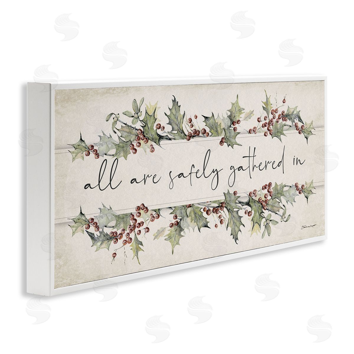 All Safely Gathered Phrase White Frame Print Wall Art, Home Decor by Stephanie Workman Marrott