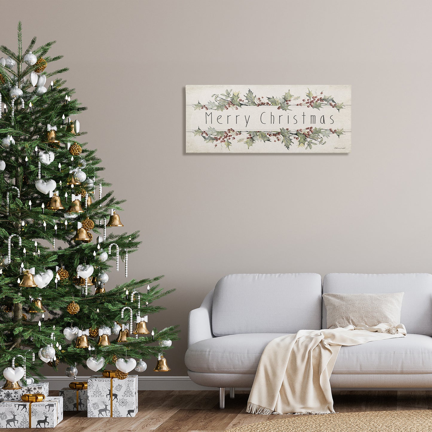 Vintage Merry Christmas Sentiment Canvas Wall Art in Room, Home Decor by Stephanie Workman Marrott