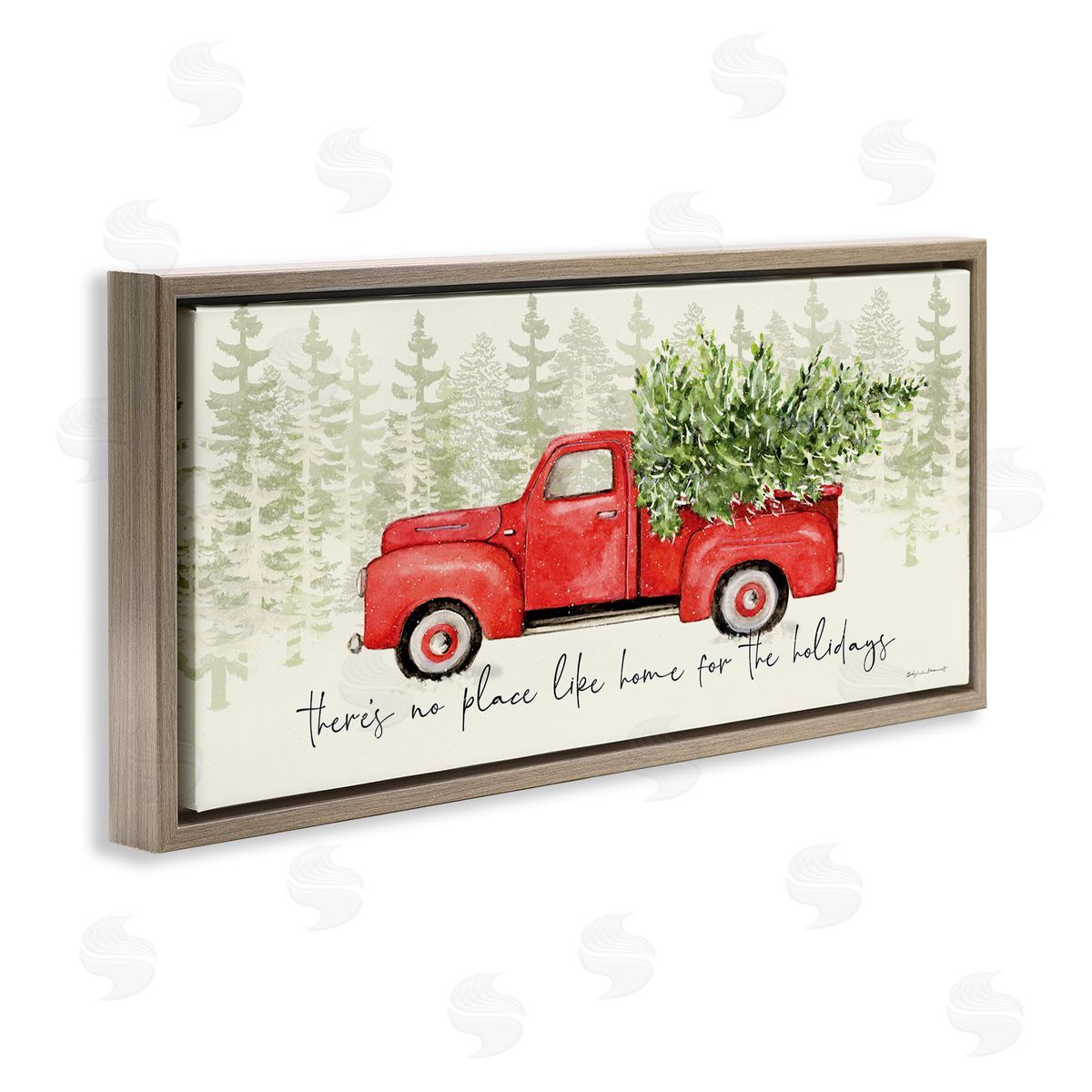 Stephanie Workman Marrott No Place Like Home Expression Red Truck Christmas Tree Brown Floater Frame Canvas Art