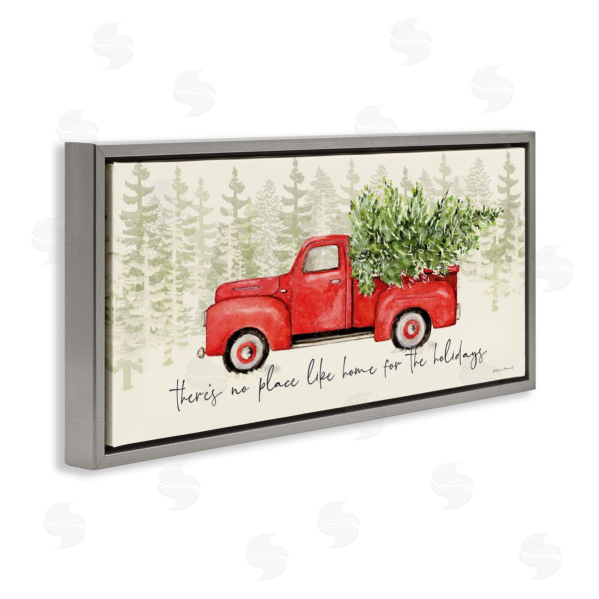 Stephanie Workman Marrott No Place Like Home Expression Red Truck Christmas Tree Gray Floater Frame Canvas Art