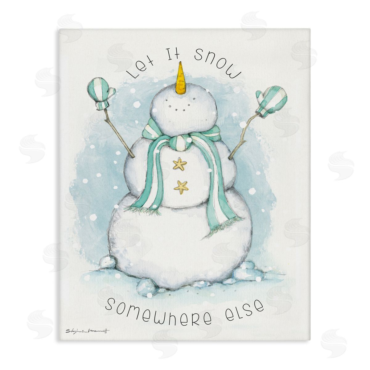 Stephanie Workman Marrott Let It Snow Somewhere Else Nautical Snowman Canvas Wall Art